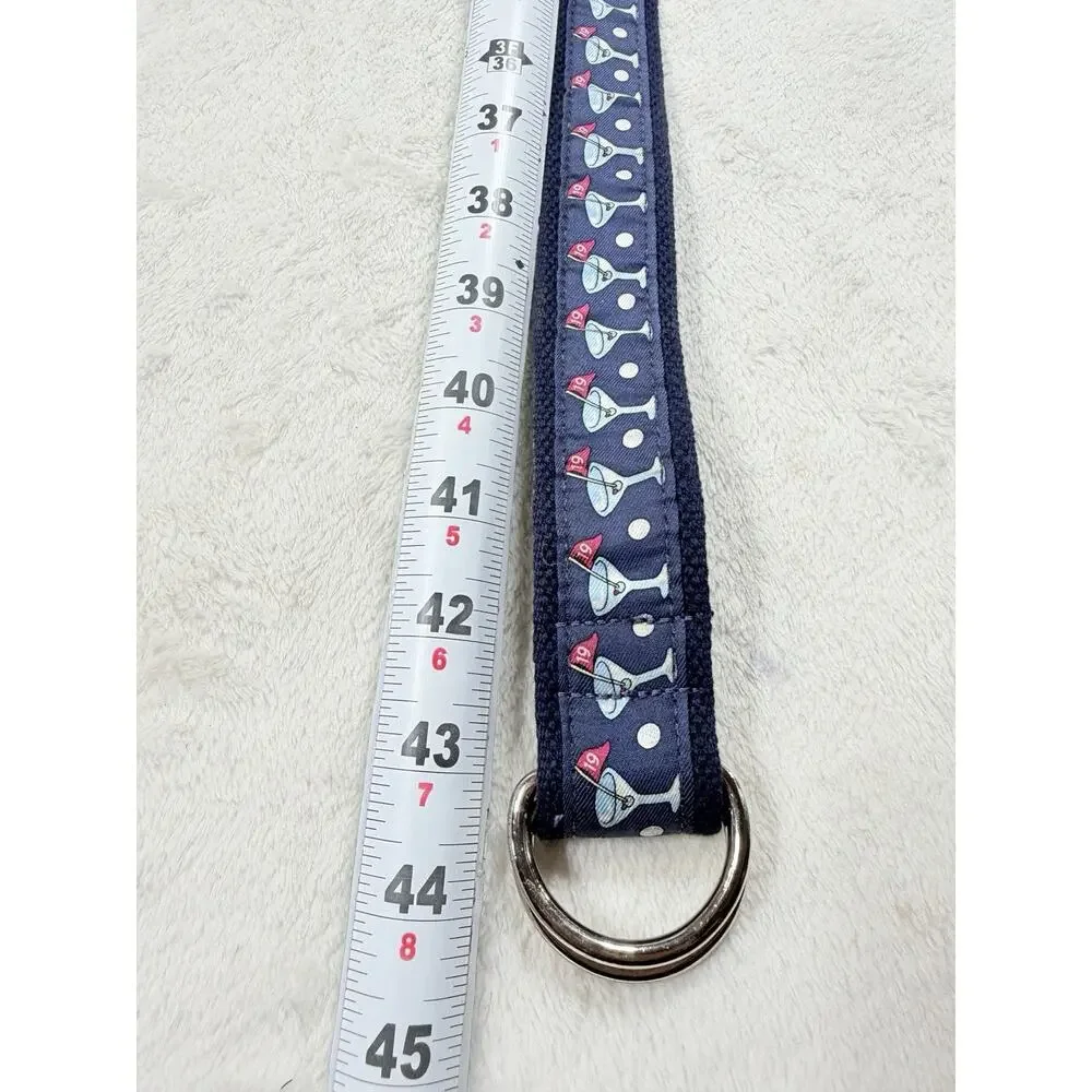 Vineyard Vines D-Ring Belt Mens Large L 19th Hole Cocktail Martini Navy Canvas